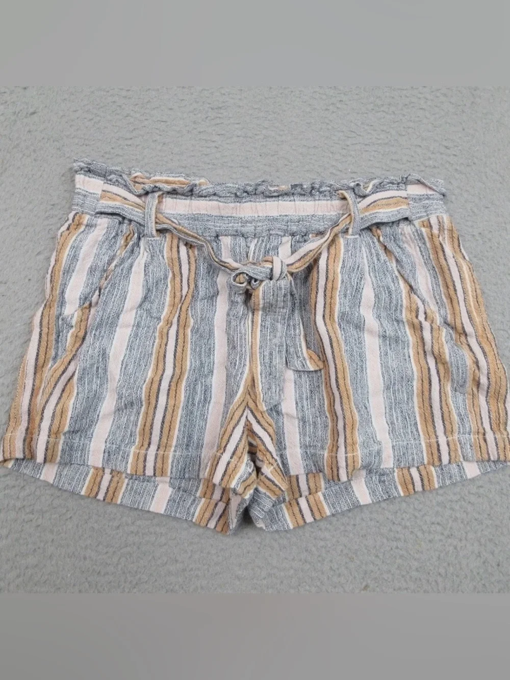 Jolt High Waist Striped Shorts - Orange, Gray, Cream Coastal style xl